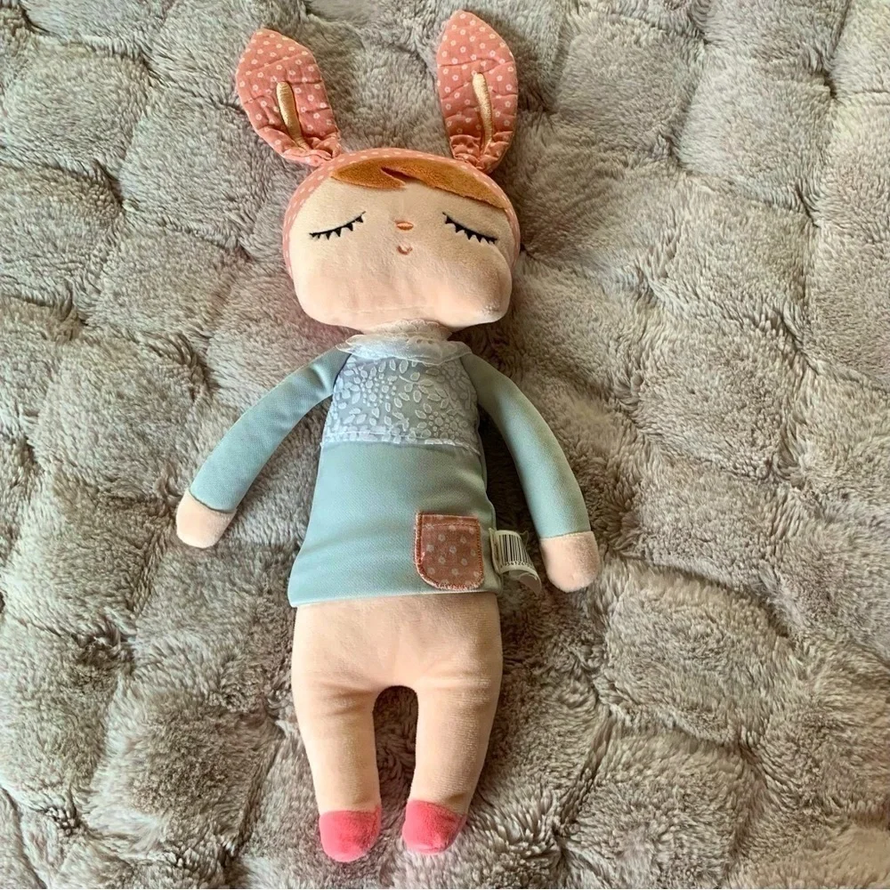 Metoo Angela Plush Doll Cloth Soft Gray Dress Pink Bunny Ears 14
